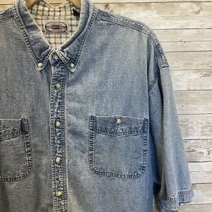 Vintage County Seat Mens XL Shirt‎ Denim Button Down Short Sleeve Linen Cotton